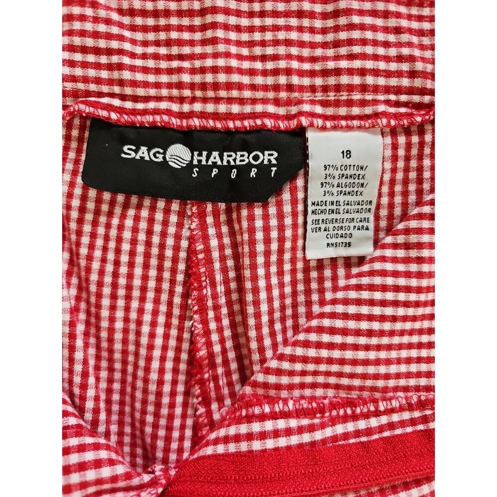 Vintage Sag Harbor Womens Red Gingham Cropped Pants 18 Cotton Country Picnic - Picture 7 of 13